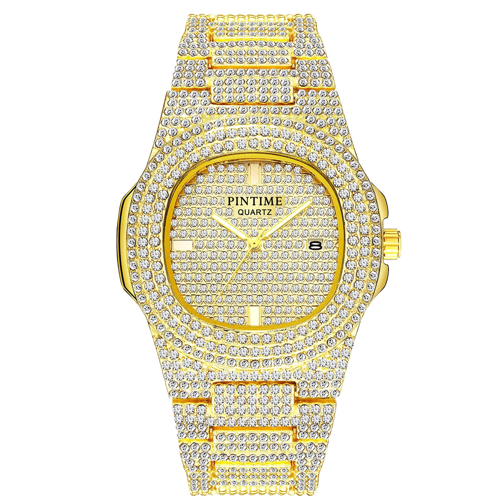 

Drop Shipping Iced Out luxury wristwatch diamond watch gold silver men watches hip hop with case jewelry gifts big dial wat