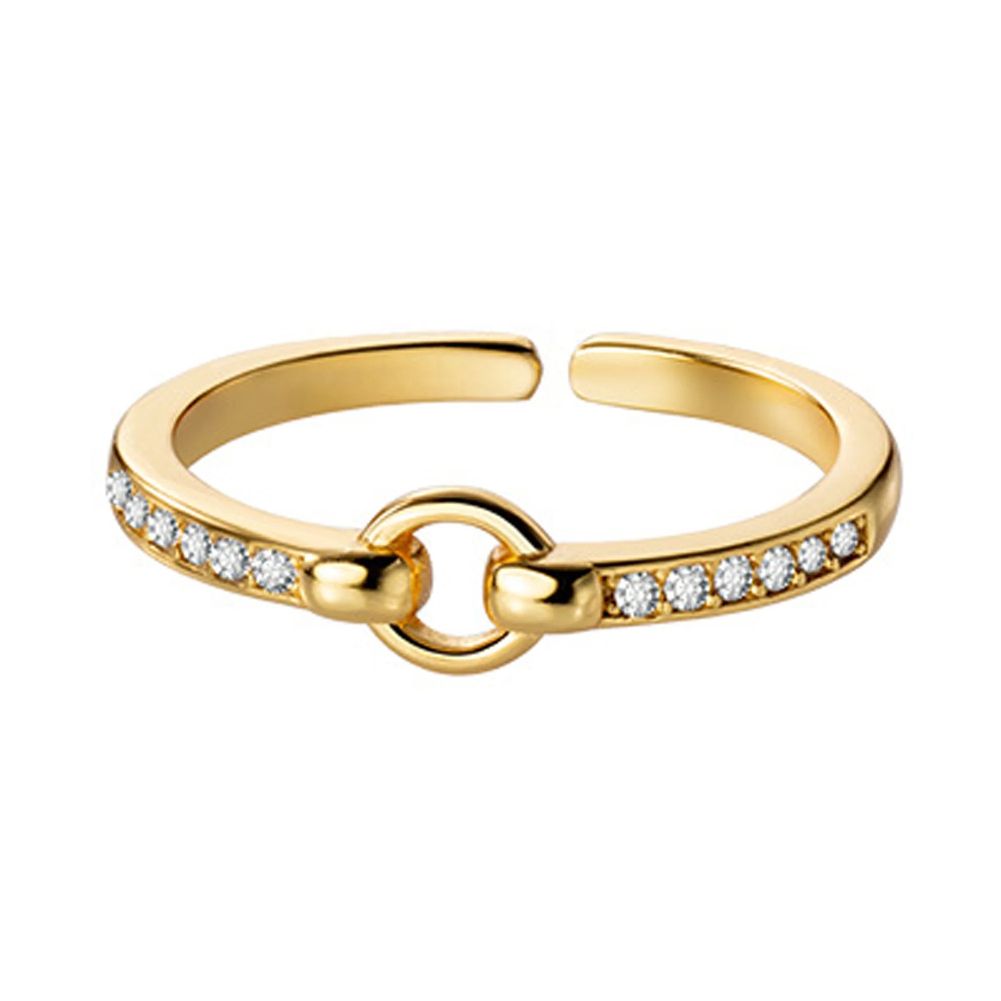 

Gold Plated Open Adjustable 925 Sterling Silver Ring Cz Diamond pave dainty women Rings