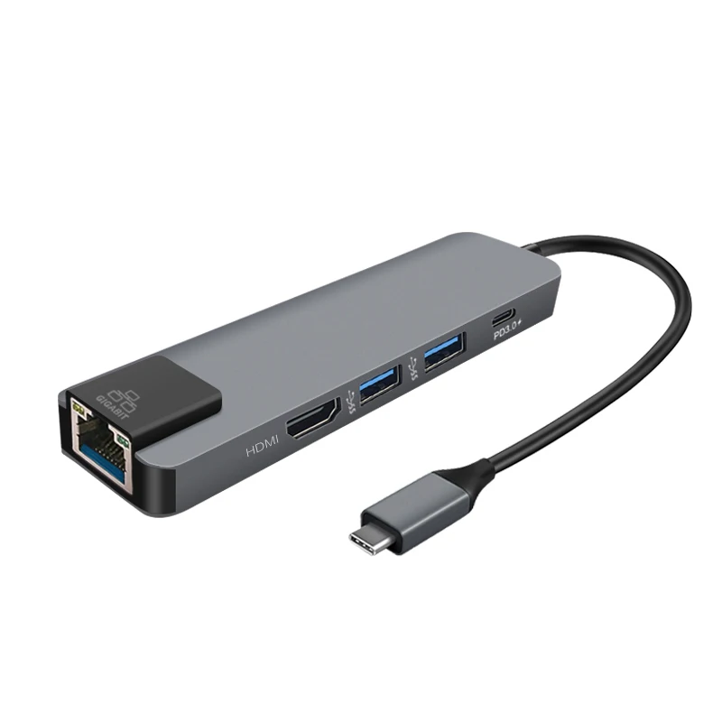 

5 In 1 Usb C Hub to Hd 4K Gigabit Ethernet Rj45 LAN Adapter For Mac book 6 port USB charger type c to Multi-port hub 3.1 usb