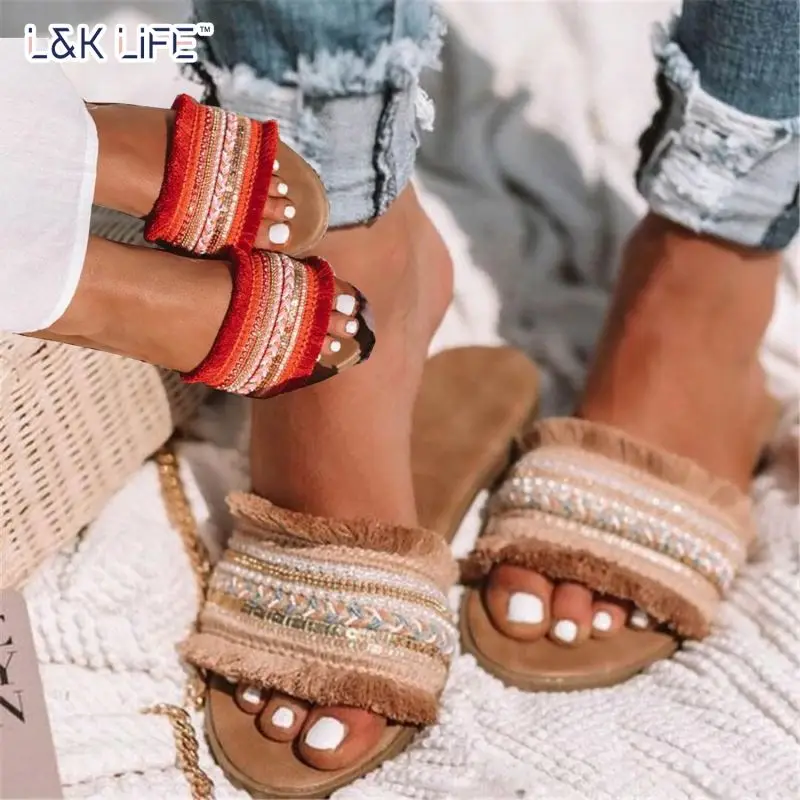 

2021 new color summer matching female sandals large size women sandals female shoes, Red, khaki