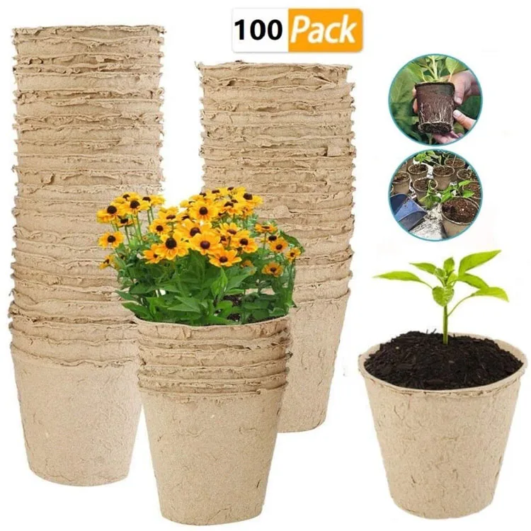 

seedlings grow starter peat pots vegetable seeds planting trays biodegradable plant seed propagation pot small plant pots, Brown