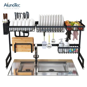Multi-function 85cm Kitchen Storage Utensil Holder Drainer Over Sink Racks Stainless Steel Dish Rack