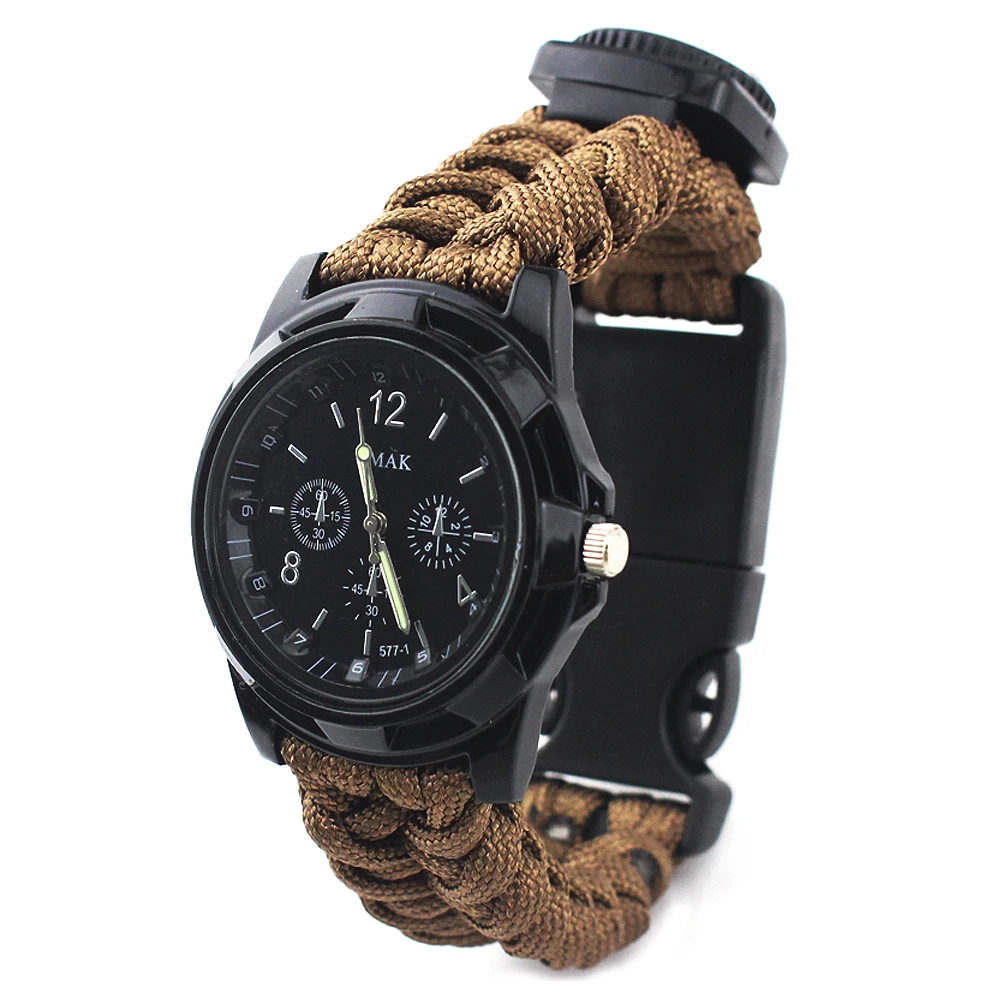 

Wholesale Hiking Custom Cheap Survival Camping Hiking Men Watches, Edc Paracord Accessories Men Watches, Black