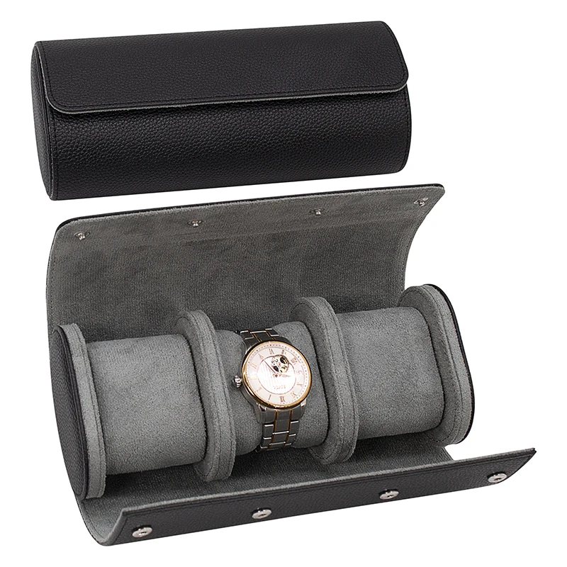 

Ready to Ship Leather Travel Watch Box Case High Quality 3 Slots Roll Watch, Black/green