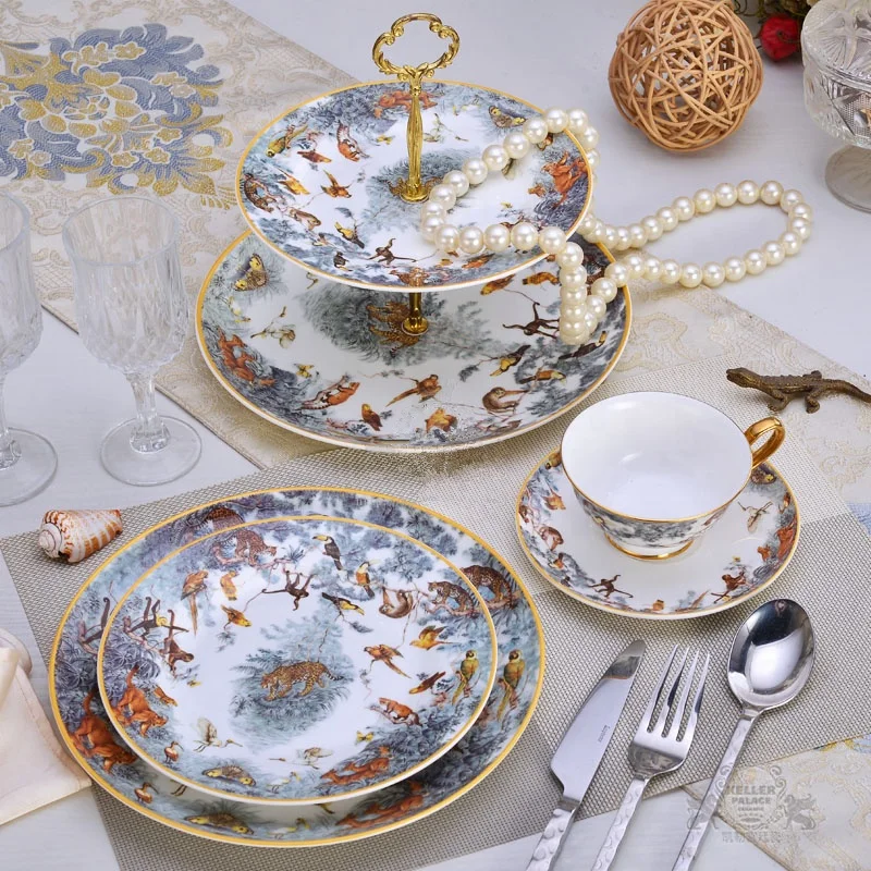 

Surprise Price Nordic Royal Pattern Kitchen Accessories Bone China Jungle Animals Coffee Cup Saucer Dinner Plates