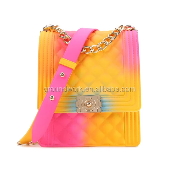 

Ready to ship mini candy color jelly bags purse vertical pvc cute wallet for kids chain shoulder bags purse for girls, Rich