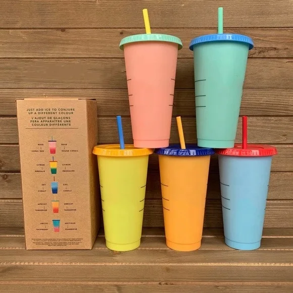 

New Design BPA free plastic color changing cup for cold coffee