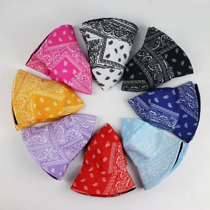 

Suppliers caps tide cashew flower print bucket hat sun cap womens caps wholesale, 8 colors