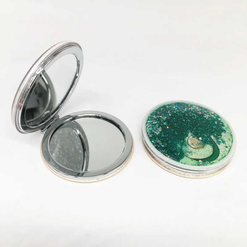 

custom design printed floating drift liquid sand pu leather compact mirror
