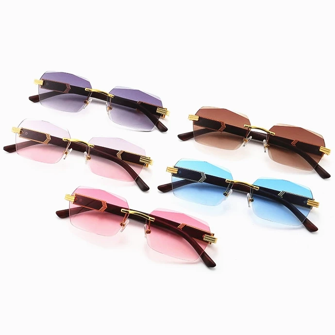 

DL Glasses Fashion Women Vintage Diamond Cut Ocean Lens sun glasses river Small Rimless Rectangle Sunglasses 2021 lentes de sol