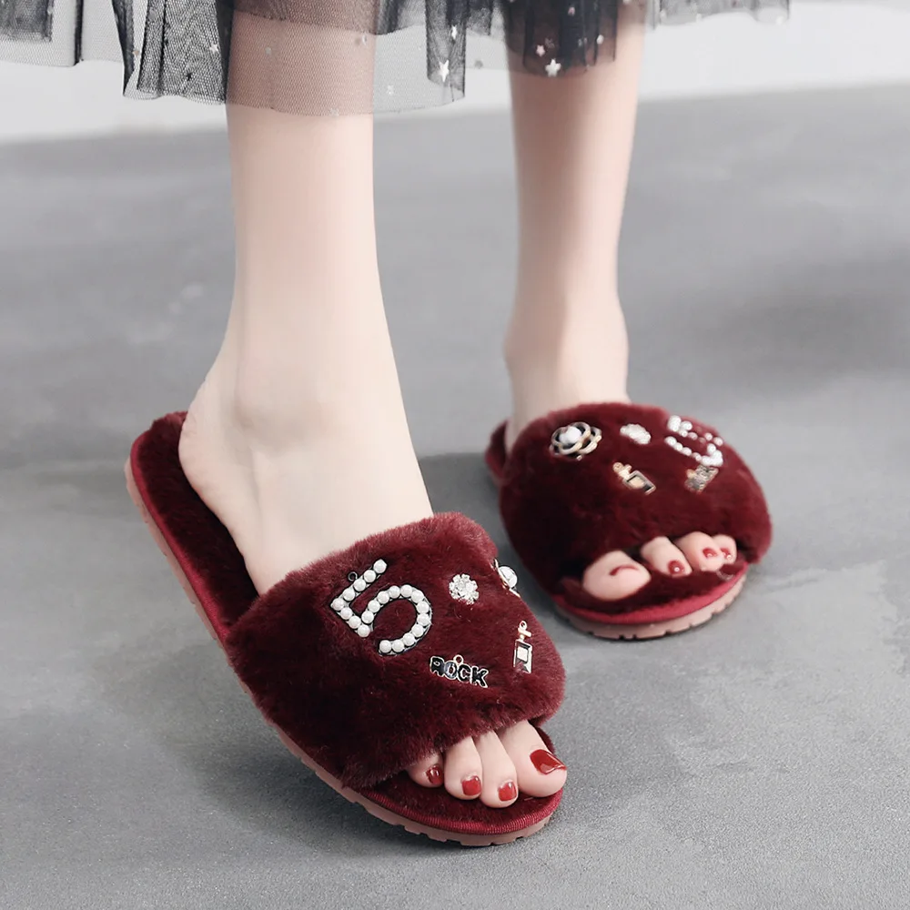 

Superstarer Explosion style home non-slip flat bottom plush slippers women