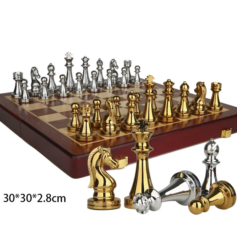 

Luxury wooden Board Chess Set with Metal pieces or marble chess pieces, Wooden color