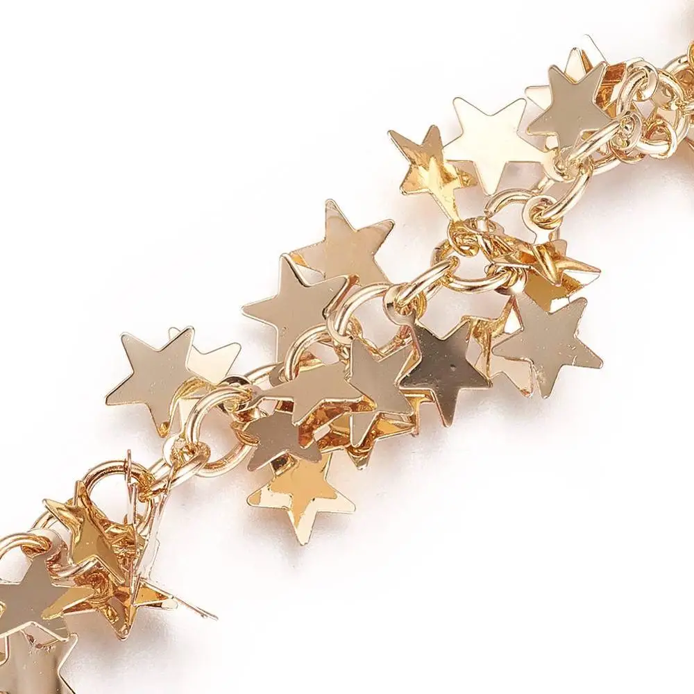 

PandaHall Long-Lasting Plated Unwelded Golden Handmade Iron Star Pendants Chains