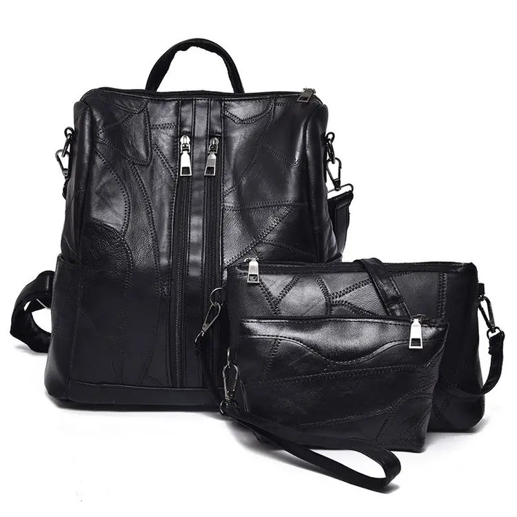 

Cheap Tas Kulit Wanita Genuine Leather Fashion Women Bag Zip Quilted Set Backpack Bag