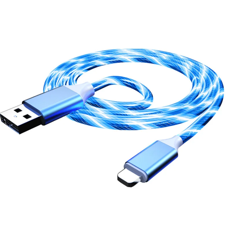

High-tech smart luminous USB Fast Charging Data Cable USB Charger Wholesale Mobile Phone charging cable is stylish and cool, Green, blue, red, colorful