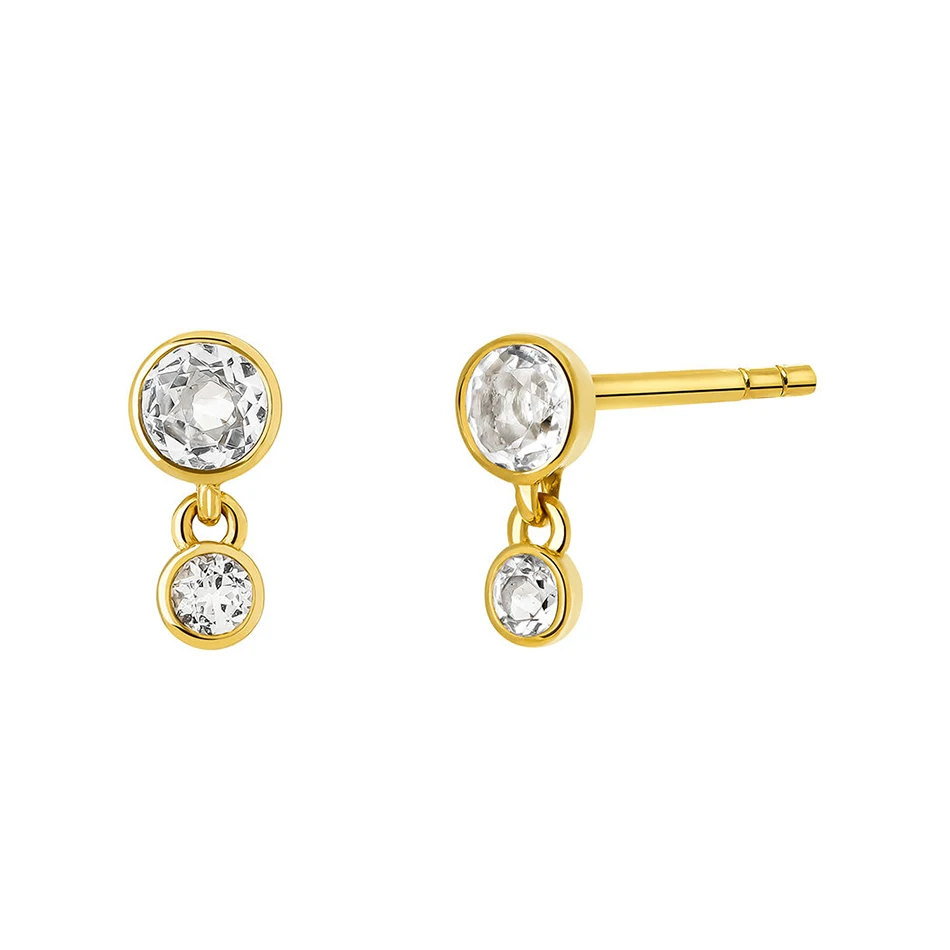 

925 Sterling Silver Gold Double Cubic Zircon Stud Earrings 18K Gold Vermeil Jewelry Women Party Gifts