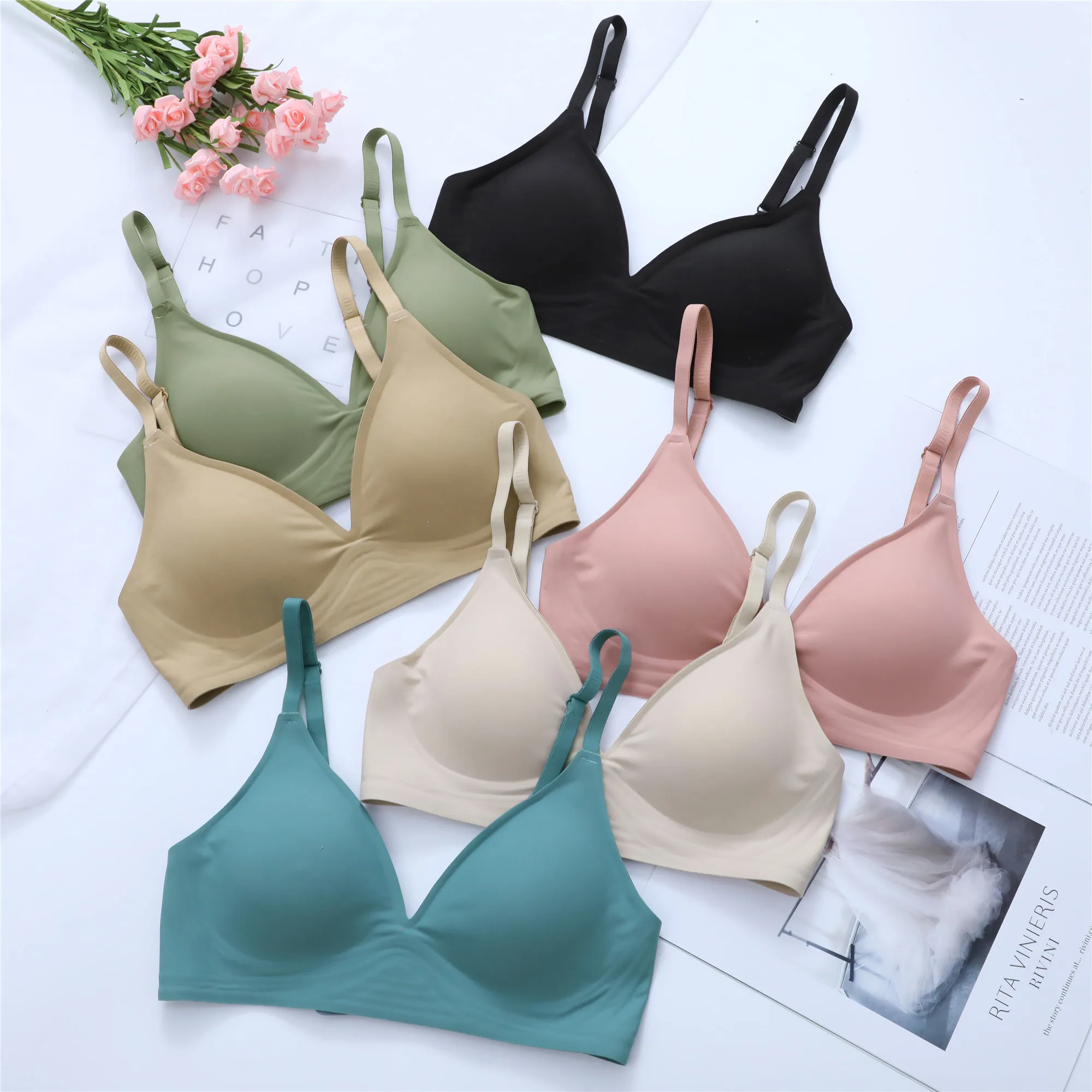 

Women's seamless jelly strip, thin and cool latex sports bra without steel ring