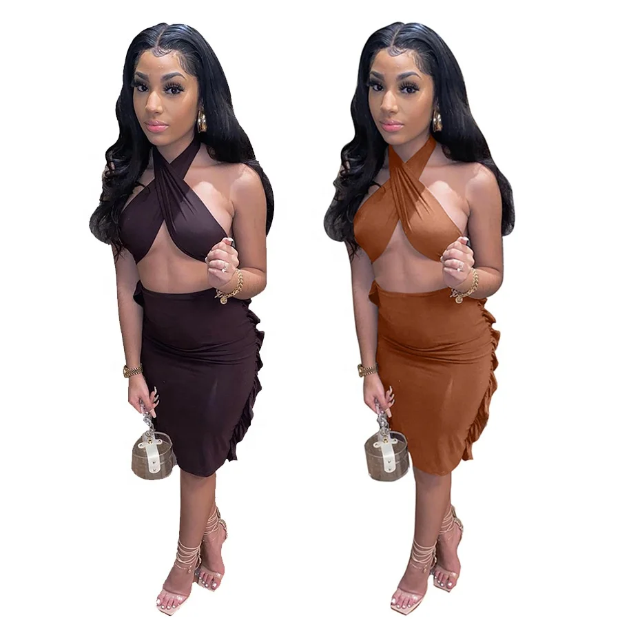 

MT235-124 Sexy 2021 New Two Pieces Outfits Cropped Women Two Piece Skirt Set Skirts And Tops For Women clothing sets