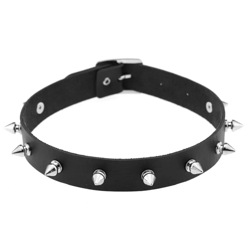 

Punk Gothic Black Spikes Rivets Cone PU Leather Womens Man Choker Collar Necklace, More than 10 colors