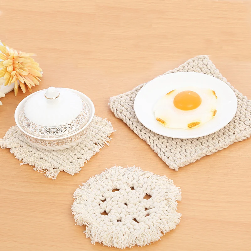 

Y-F boho nordic hand-woven cotton coaster rope macrame drink tea cup dining table mat coaster