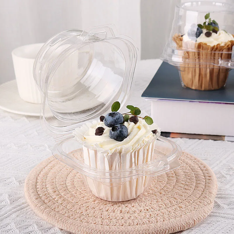 

Wholesale Clear Single Cupcake Boxes Individual Plastic Cupcake Containers Disposable with Connected Airtight Dome Lid, Transparent