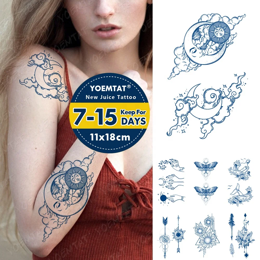 

YOEMTAT Long Stay Lasting Cute Line Clouds Planet Anime For Kid Tatoo Temporary Juice Ink Tattoo Sticker, Matte blue