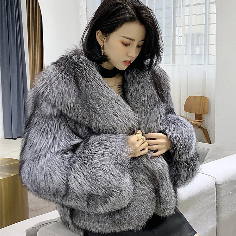 

2021 autumn and winter new imitation fox fur coat women short fashion ladies young silver fox fur coat, Customized color