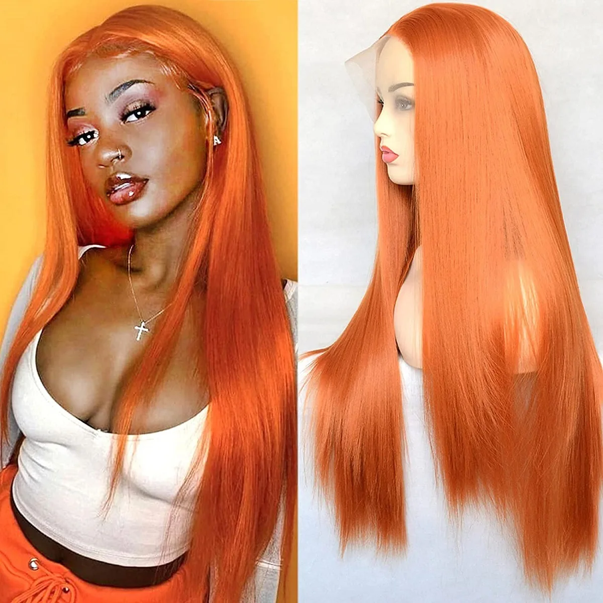 

Fashion Women Wigs Orange Wig Long Natural Synthetic Hair Wigs, Pic showed