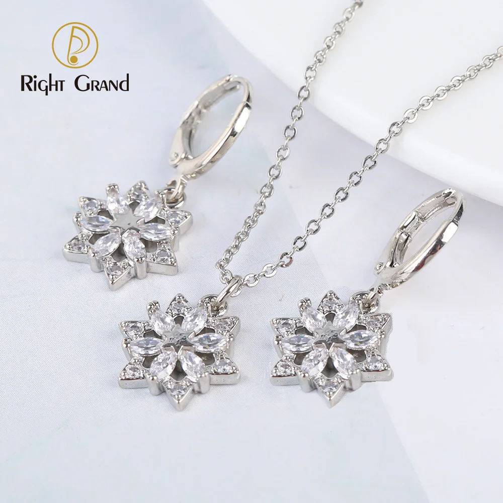 

High-quality ins Style Flower Stars Women's Brass Zircon Accessories Jewelry Ornament Set