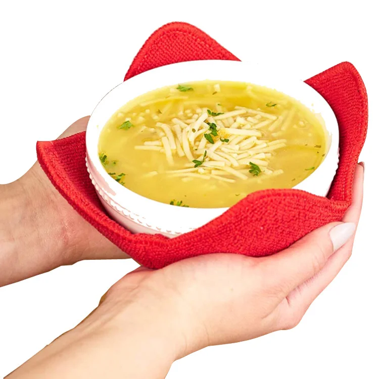 

Household red microwave heated anti scald 28*28cm protect hands Microfiber towel bowl huggers