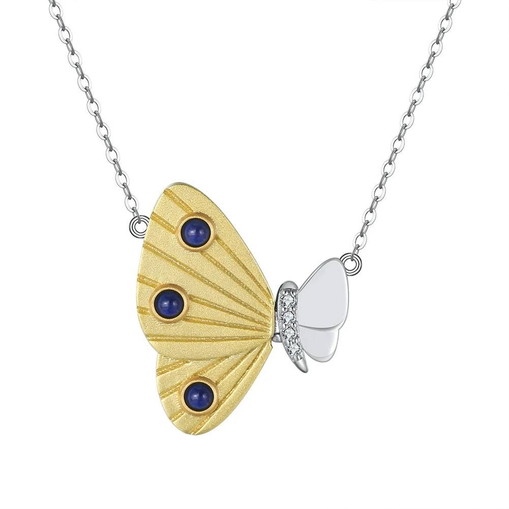 

RINNTIN GMN21 Trendy 925 Sterling Silver Jewelry Dainty Adjustable Chain Gold Pendant Butterfly Necklace for Women