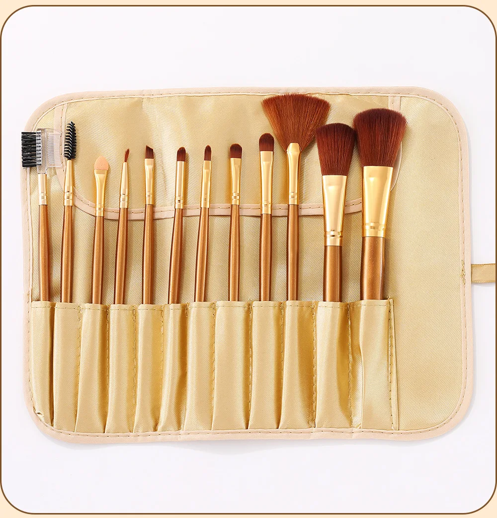 

12pcs Private Label Custom Makeup Brushes Nylon Soft Hair Make Up Brush Wholesale Profesional Makeup Brush Set with PU Bag, Customized color