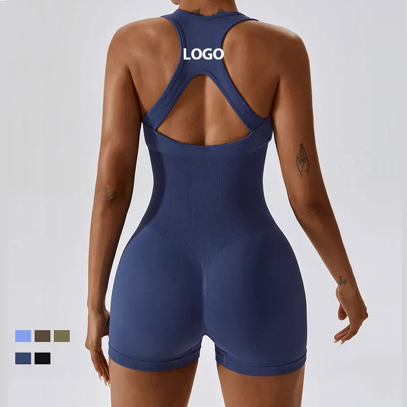 

Fitness Short Jumpsuit Tummy Control Scrunch Butt Gym Wear Women Compression Stretchy Seamless One Piece Gym Jumpsuits
