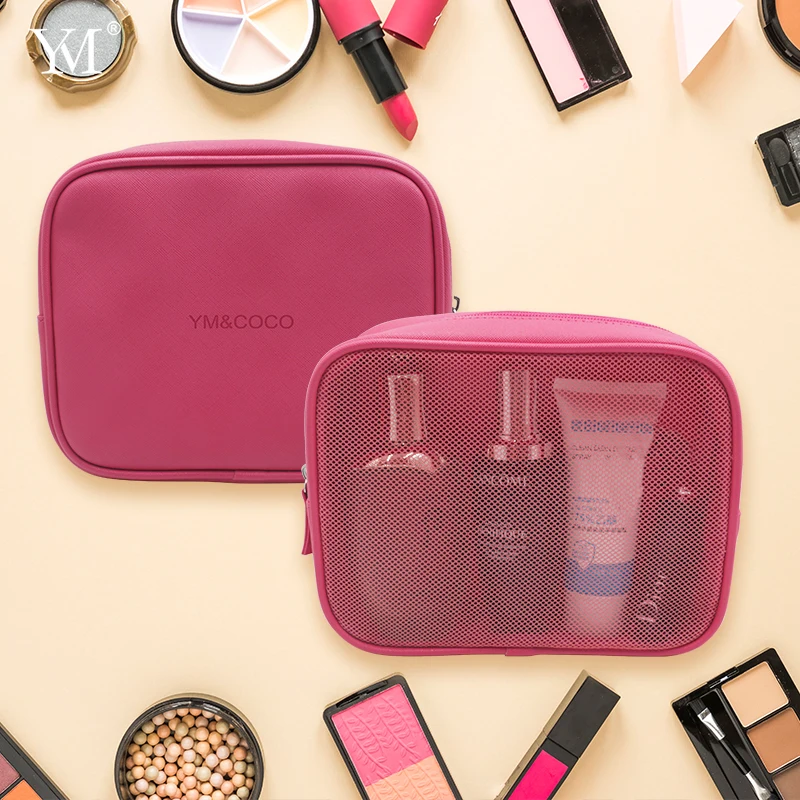 

Mesh mini cosmetic bag pink environmentally friendly wash bag travel storage bag