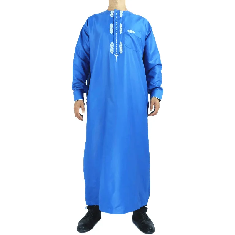 

Hot Selling Polyester Stand Collar Solid Color Long Sleeves Thobe Kanzu Men Muslims Dress Islamic Clothing For Men, Picture