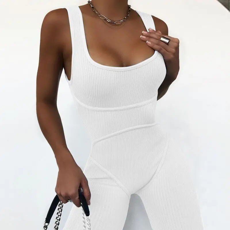 

New product ideas 2021 Sleeveless skinny jogging wear Elastic High Bodycon Shorts Rompers Sets jumpsuit women sexy, Picture shows