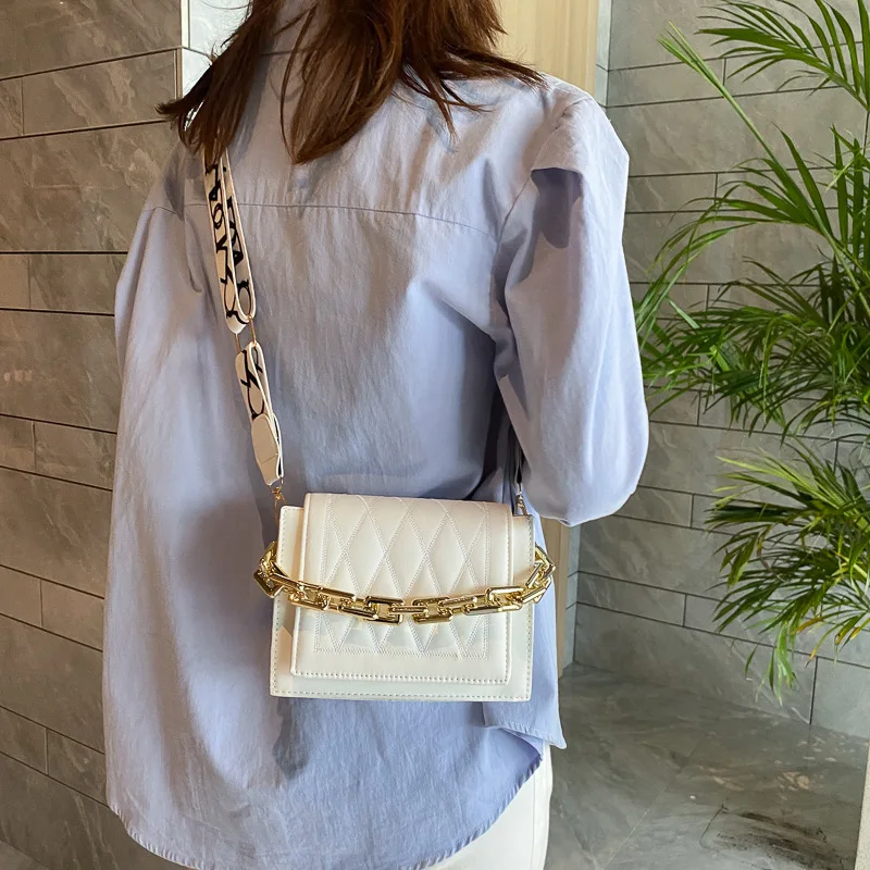

New Design Quilted Crossbody Bag Plain Color Ladies Women Wide Strap Lattice Pu Bags Shoulder, Customizable