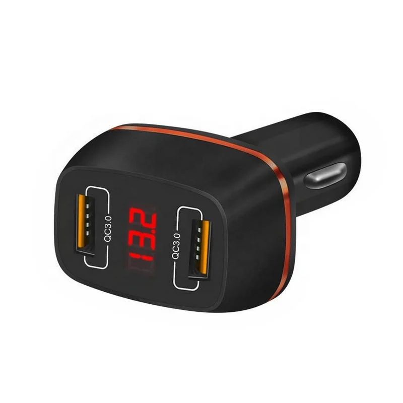 

Free Sample Promotional Dual Ports QC3.0 Car Fast Charger Hot Sell 2 Port 36W Car USB Charger With LED Screen Digital Display, Black white