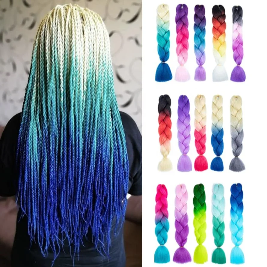 

Synthetic African 24" Braiding Attachment Pre-Stretched Ombre Rainbow Jumbo Braids Twisted Kids Ponytail Hair Extensions
