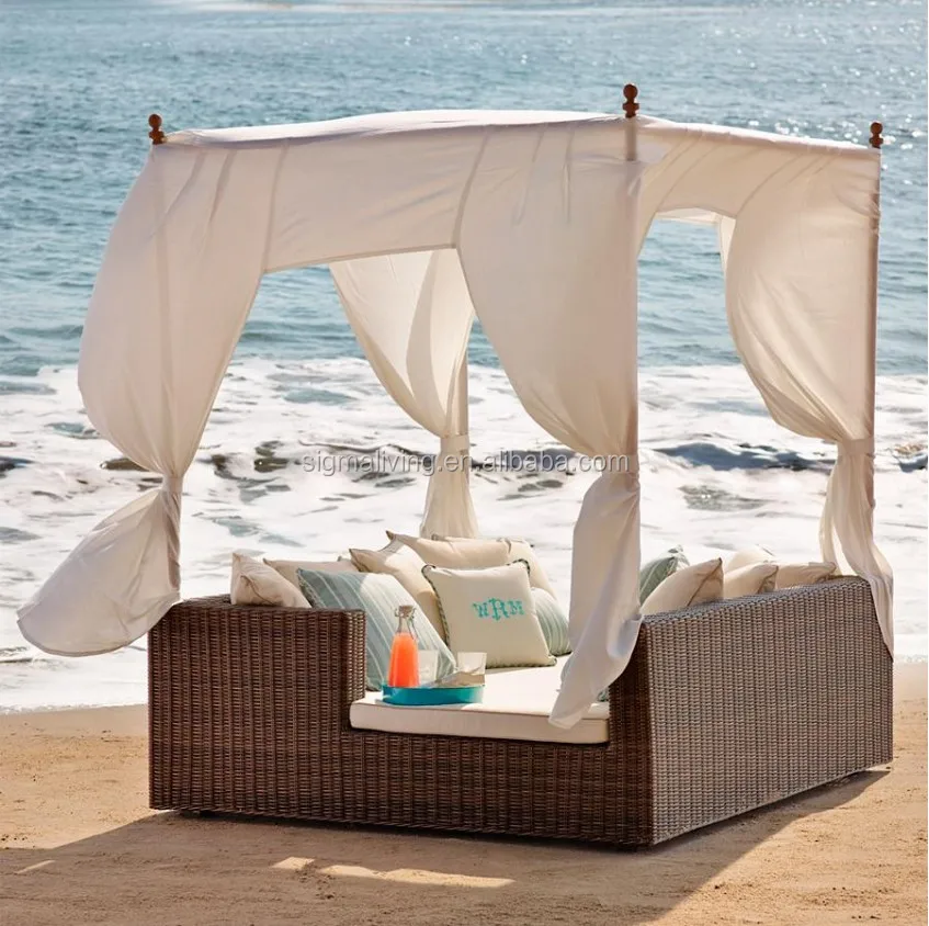 Plastic garden outdoor rattan daybed sun beach bed furniture china