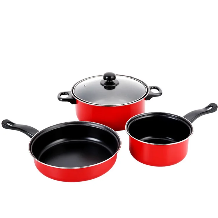 

18/24cm Carbon Steel metal Non Stick Fry Cooking Hand Pan Kitchen Pots And Cooking Pans Set,custom cookware kitchen pots, Red