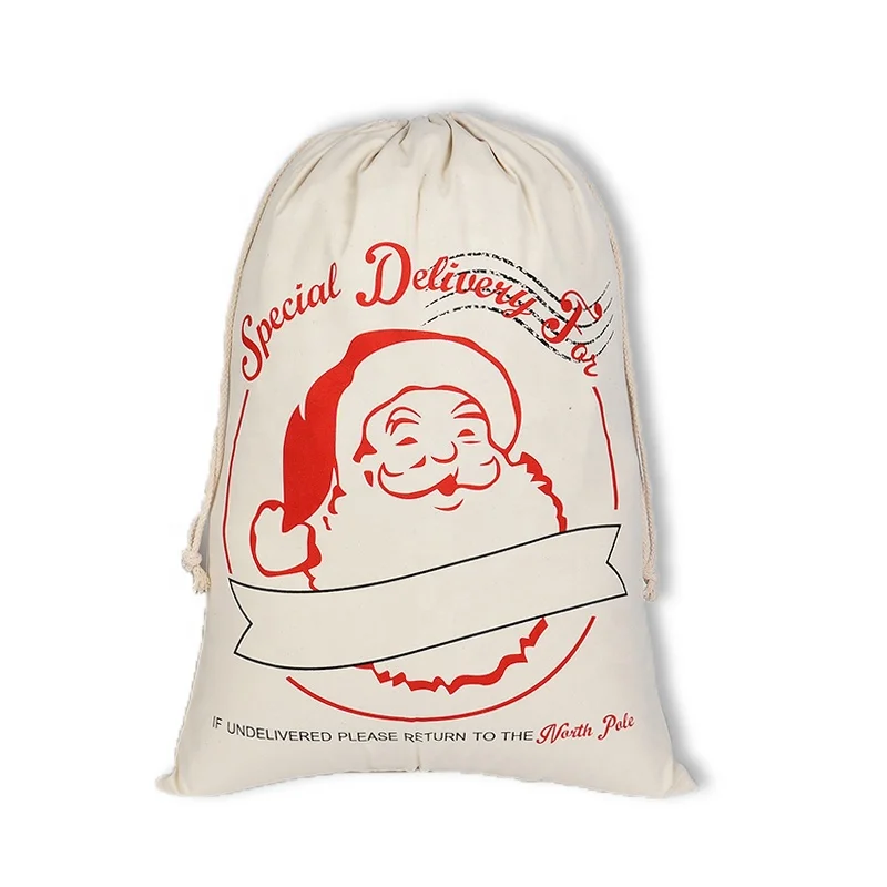 
2020 New noel Custom canvas cotton gift bag drawstring Christmas Santa sack for stocking presents 