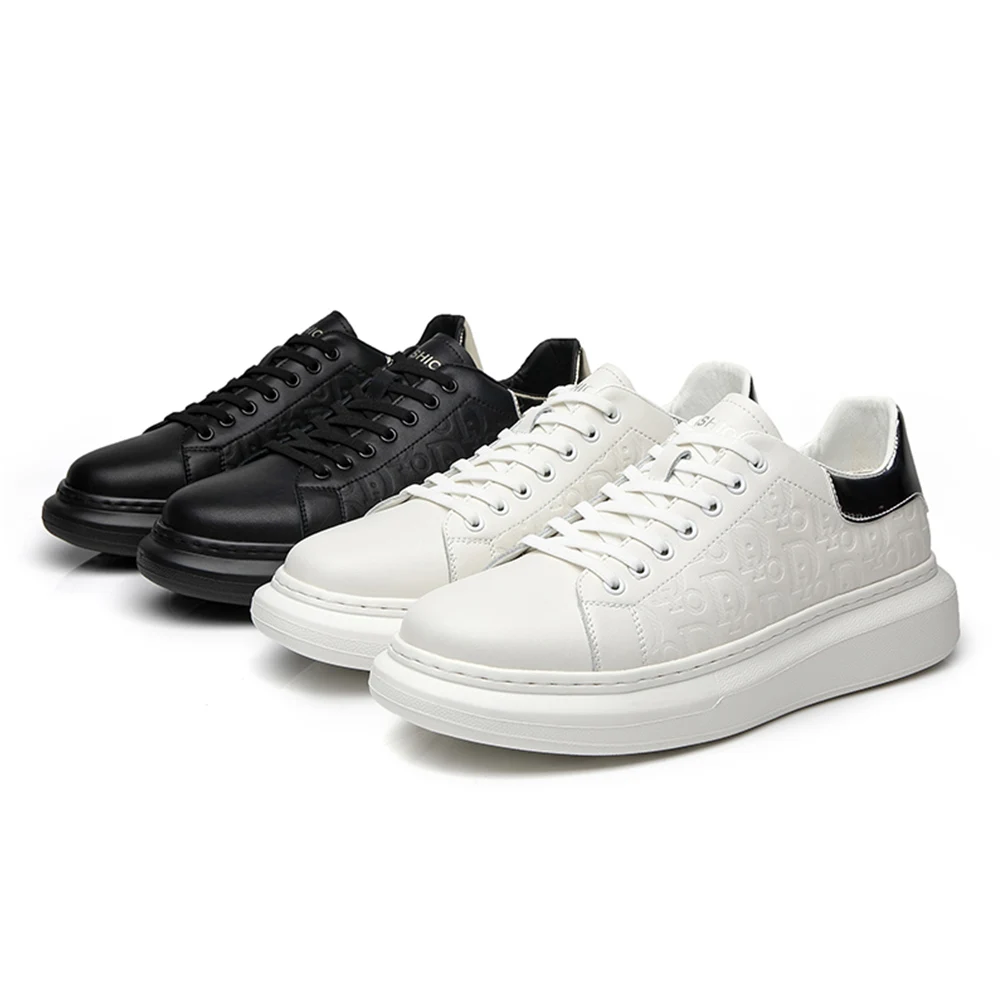 

2021 Spring New Sneakers Men's Casual Sports Mcqueen Shoes Thick-Soled All-Match Leather White Shoes, White/black