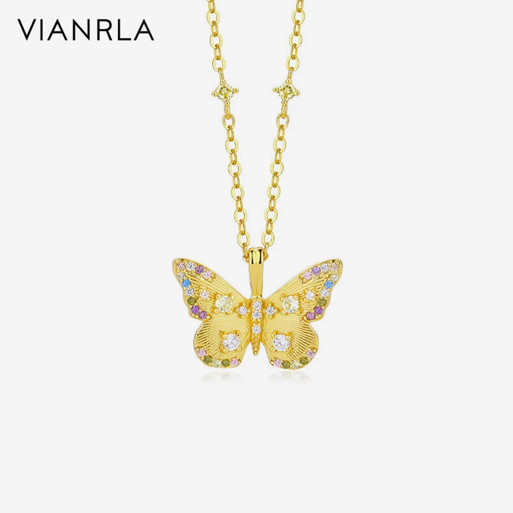 

VIANRLA Necklace 925 Sterling Silver Zircon Butterfly Pendant Silver Chain 18k Gold Necklace Dainty Support Customization