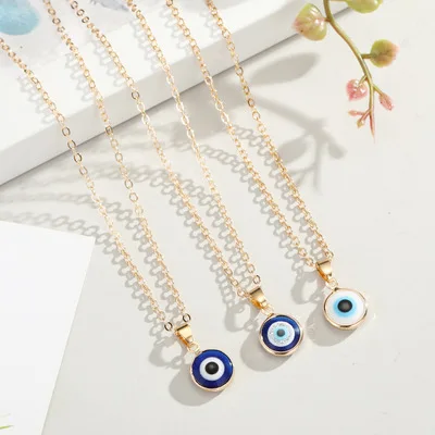 

Vintage Ethnic Round Turkey Evil Eye Necklace For Women Gold Color Blue Eye Pendant Choker Clavicle Chain Turkish Jewelry, Silver