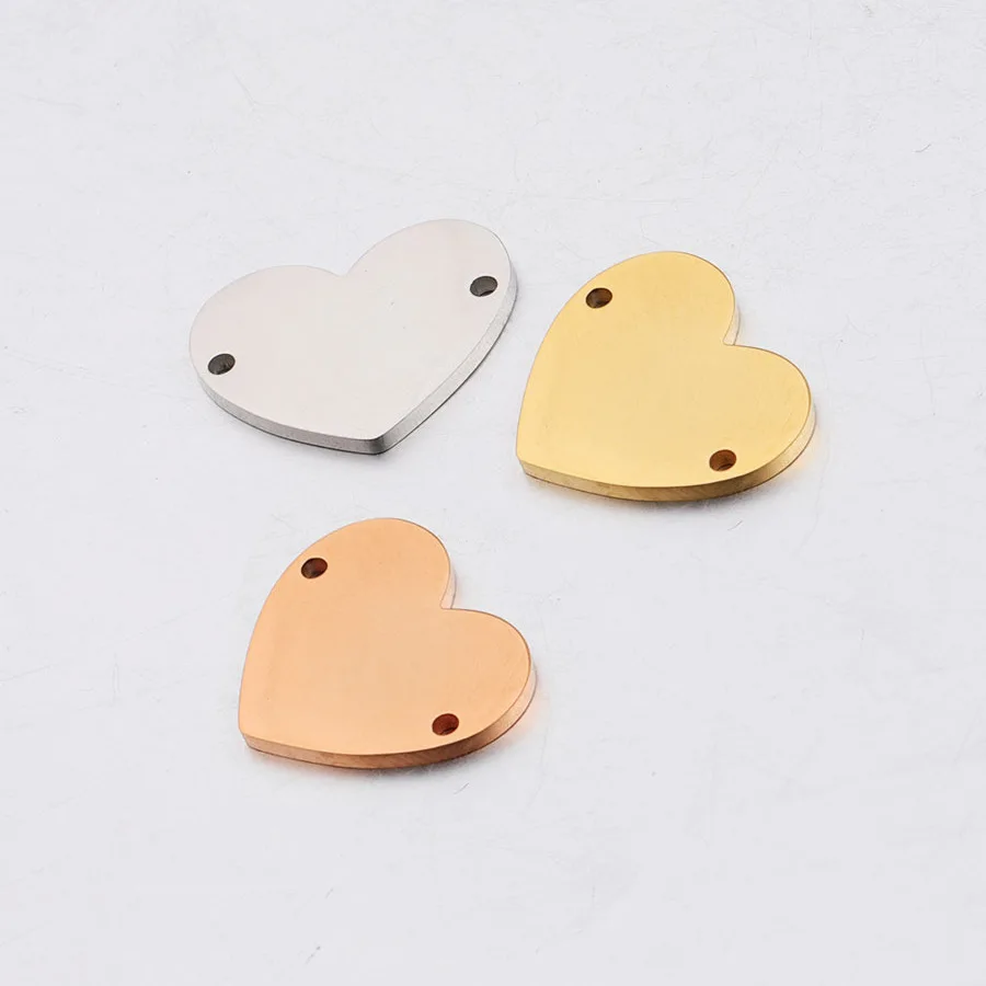 

20x17mm Two Hole Accessories Finding Stainless Steel Heart Shape Connector Jewelry Making Pendant Charm For Necklace Bracelet, Gold,silver,rose gold