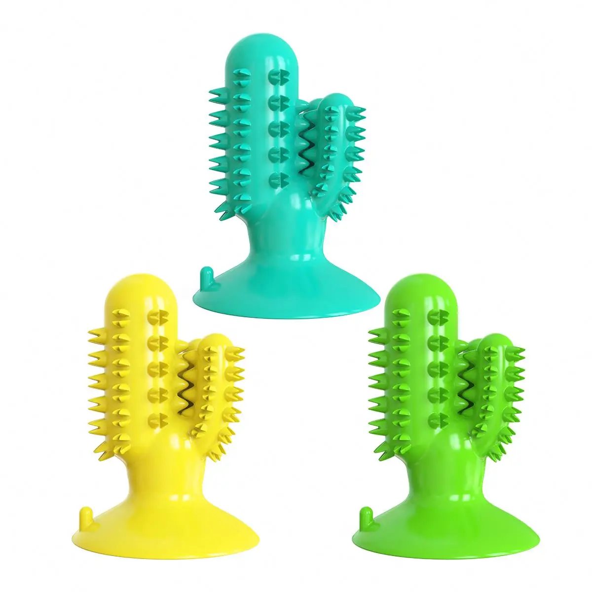 

High quality TPR Pet chew toys Cactus-shaped Squeaky Dog Toy can be dog toothbrush toy and store food, Turqoise/green/yellow