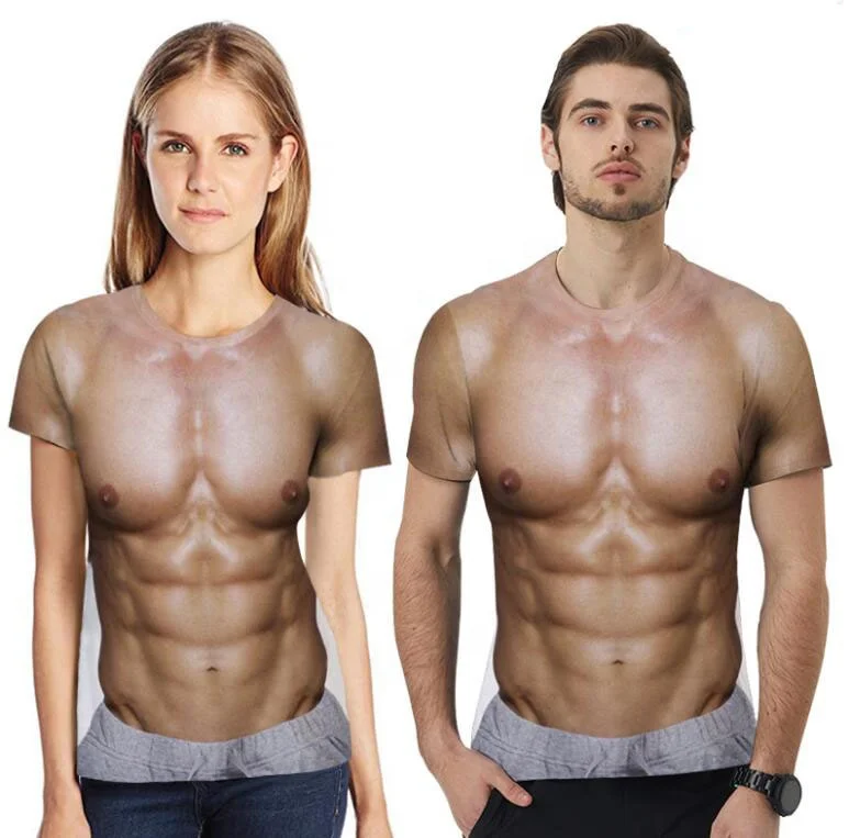 

3D Digital Loose Muscle Man T shirt Short Women Tees
