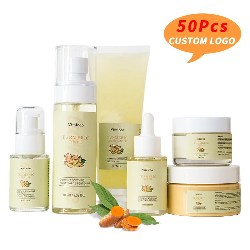 

Best Natural Organic Vegan Herb Facial tumeric skincare product Private label whitening Anti acne turmeric face skin care set