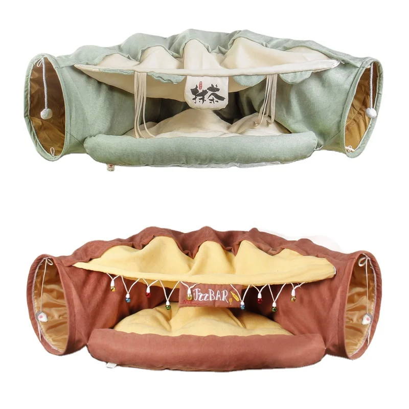 

Creative Pet Toy with Soft Pad and Hanging Bed Cat Tunnel, Matcha green, coffee color, bar brown, cherry blossom powder